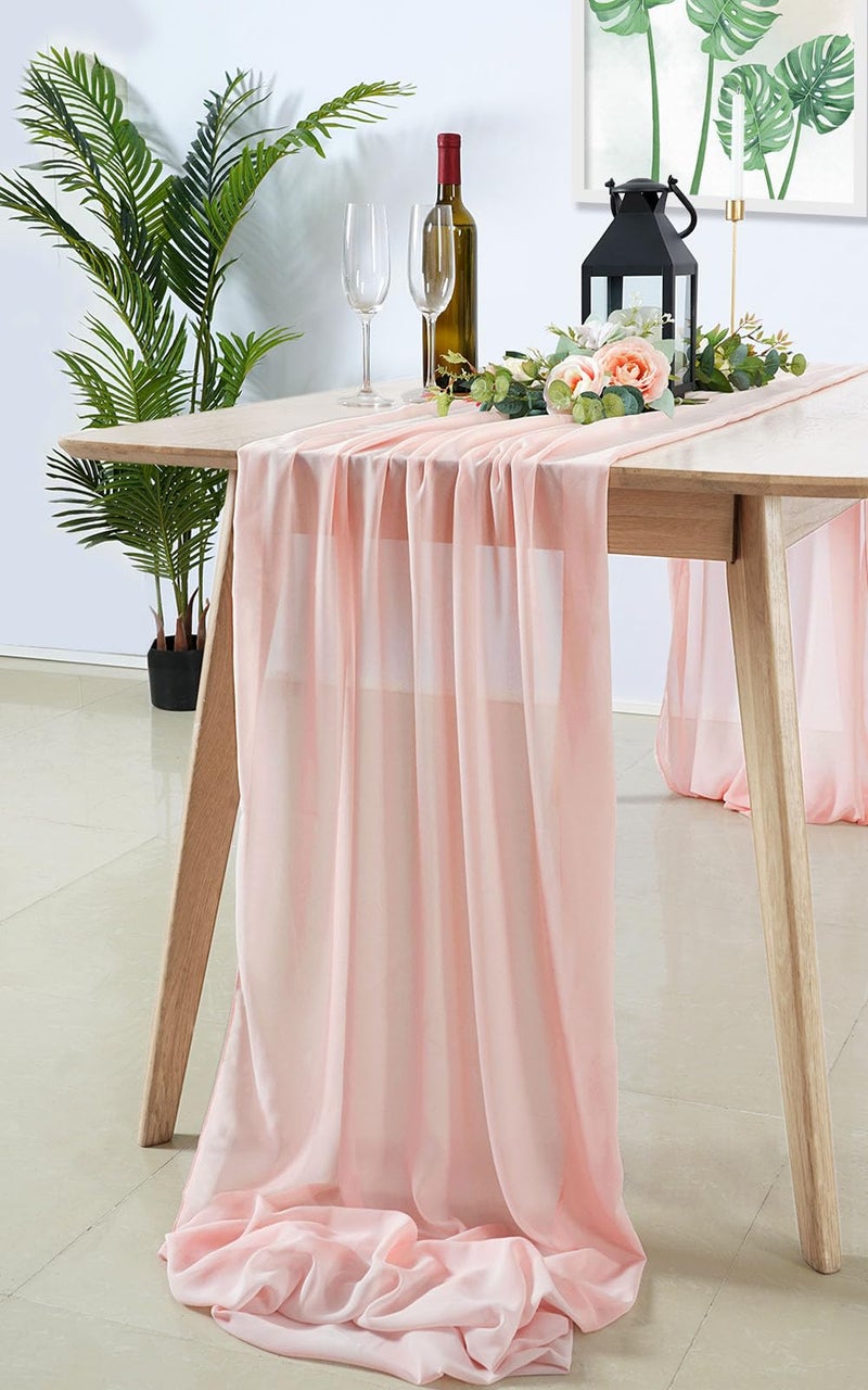 B.Cool Light Peach Chiffon Table Runner 2 Packs 27x120 Inches Fall Christmas Table Runners for Sheer Rustic Wedding Birthday Party Outdoor Bridal Baby Shower Decorations for Girl - Image 1